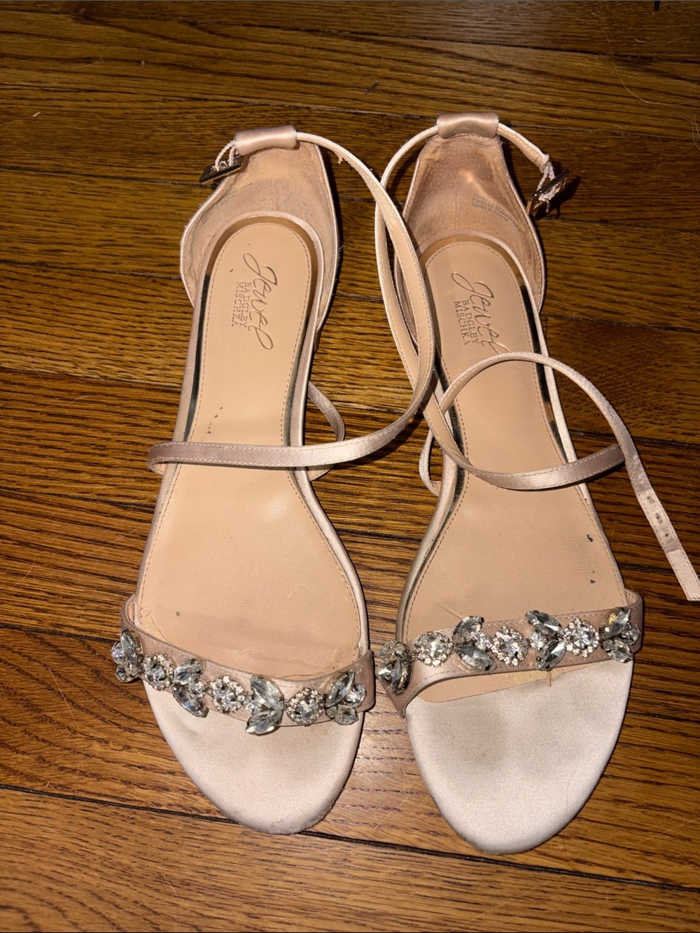 Jewel Badgley Mischka Blush Satin Crystal-Embellished Ankle-Strap Sandals